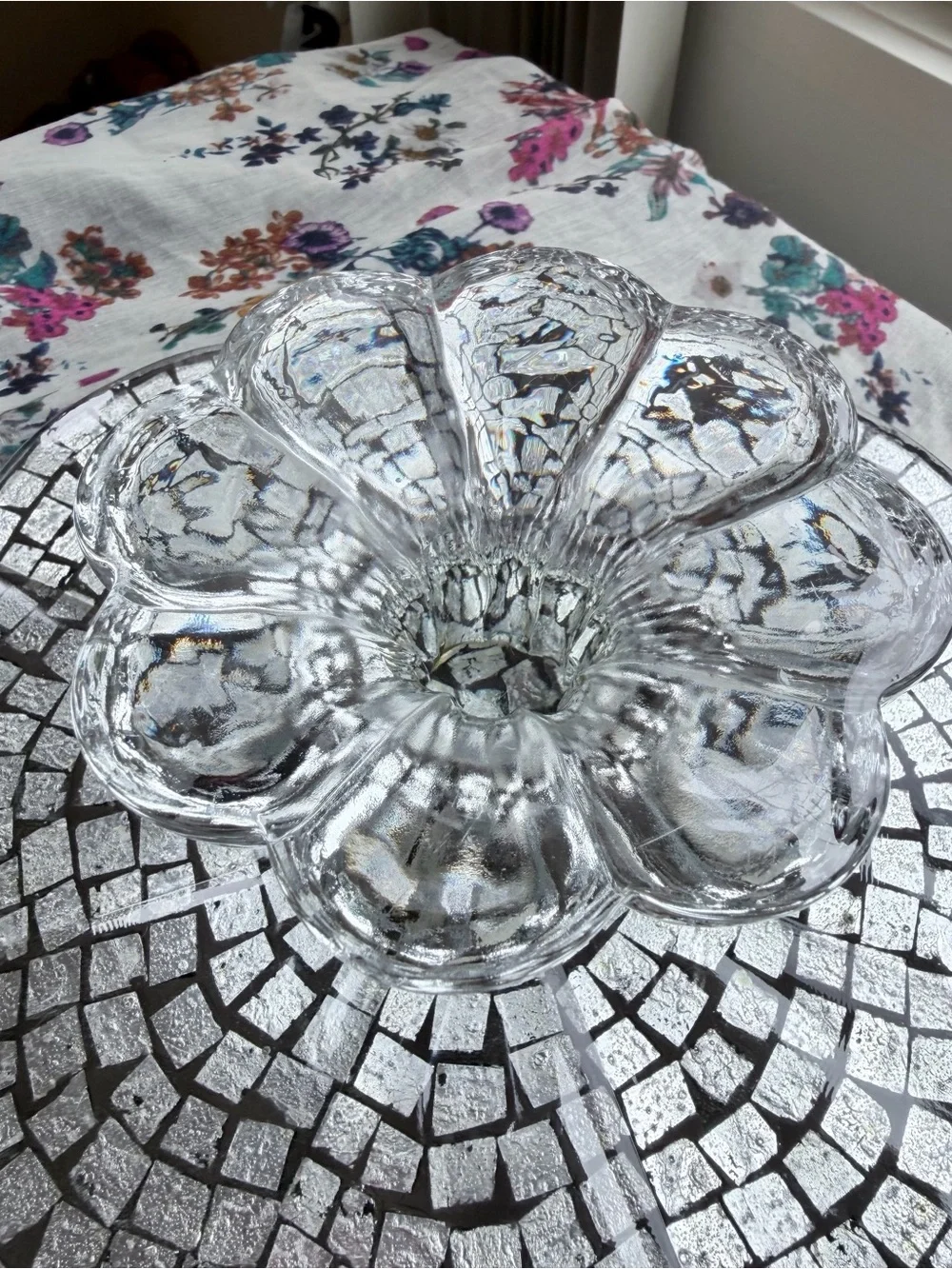 Glam Mosaic Glass Cake Stand Iridescent Pedestal Serving Tray